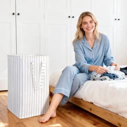 72L Wasmand, Opvouwbare Wasbak, Wasverzamelaar/Sorteerbox met Handvatten voor Kleding, Handdoeken, Speelgoed (Blauw, 40×30×60 cm) — thumbnail 3