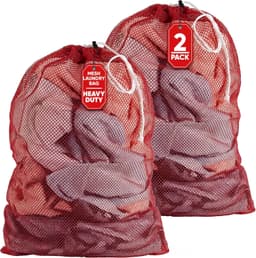 Waszakken van mesh 61 cm x 91 cm groot, duurzaam, machinewasbaar met veilige trekkoordsluiting, perfect voor studentenwoningen, wasserettes, appartementen (rood), 2 stuks — thumbnail 1