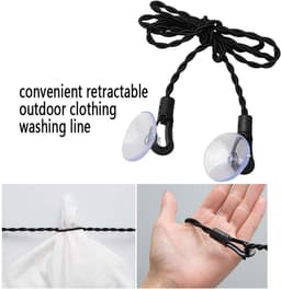 2 stuks waslijn, flexibele camping outdoor waslijn met haken en zuignapbevestigingen, zwart — thumbnail 3