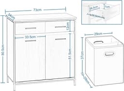 CINK & Co Badkamerkast met 2 wasmanden - Wasmandkast met 2 lades - Uitneembare waszakken - Licht eikenlook en zwart - 72,5 x 34 x 80 cm — thumbnail 4