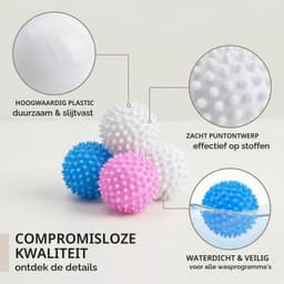 Drogerballen van kunststof, 6 stuks wasballen voor zachte kleding in wasmachine en droger, wit/blauw/roze, 4 cm — thumbnail 2