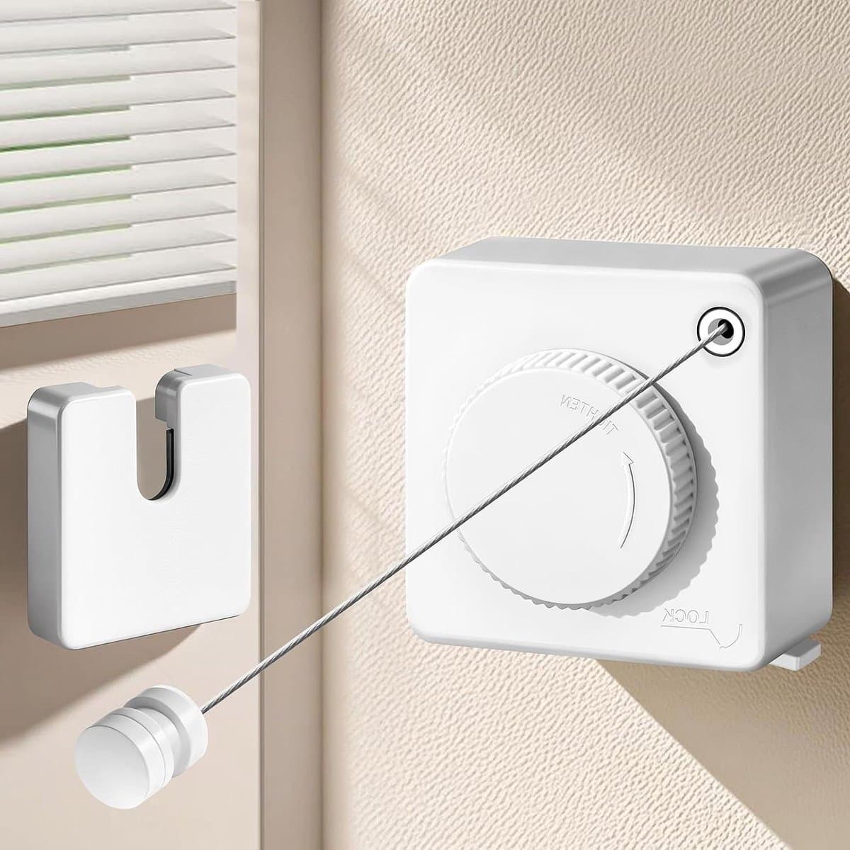 Waslijn Uitschuifbaar - Intrekbare Lijn - Kleding Drogen - Anti-Doorhang Ontwerp - 46 Meter - Wit — afbeelding 1