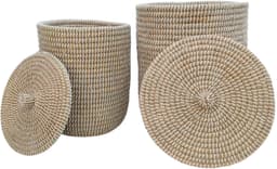 Wasmand met deksel – zeegras – set van 2 – 40 en 65 l – naturel wit — thumbnail 2