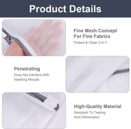 Set van 3 Wasnetten voor Wasmachine - Fijne Mesh Polyester Waszakken met Verborgen Rits voor Dekens, Jassen en Kussenslopen - 50 x 60 cm en 80 x 90 cm — thumbnail 5
