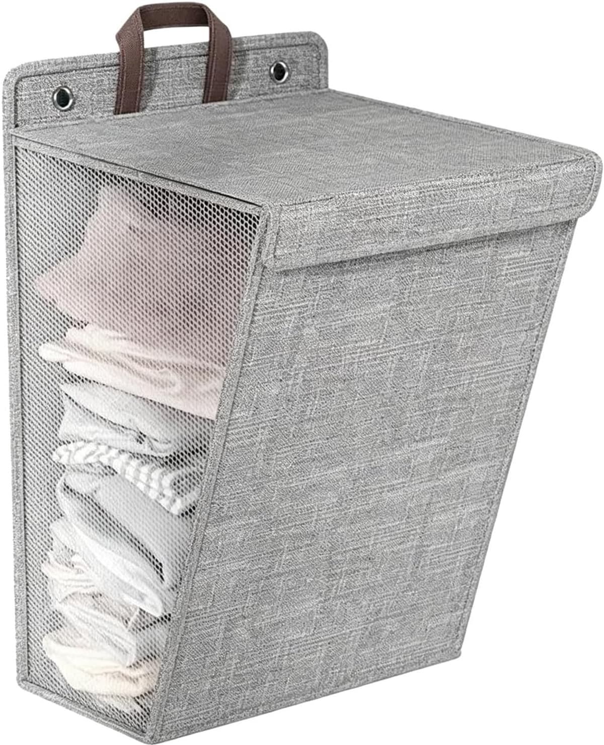 Opvouwbare wasmand voor aan de muur – Draagbare hangende wasmand voor in de kast (middengrijs) — afbeelding 1