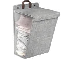 Opvouwbare wasmand voor aan de muur – Draagbare hangende wasmand voor in de kast (middengrijs)