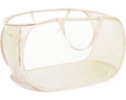 Opvouwbare wasmand - Mesh Eye pop-up met zijzakken - met versterkte handvat - geschikt voor waskamer kinderkamer slaapzaal - beige - 60 * 34 * 34cm