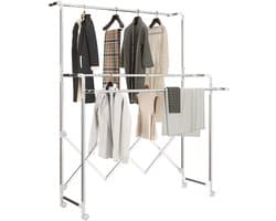HOMCOM Kledingdroogrek Roestvrij staal, Kunststof 104-150L x 103B x 145-197H cm Zilver
