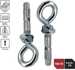 Metalen Ankerbouten - Betonpluggen Muur - Zware Lasten Bevestigen - Roestbestendig Staal - M8-10 Pack 5 - Zilver — thumbnail 2