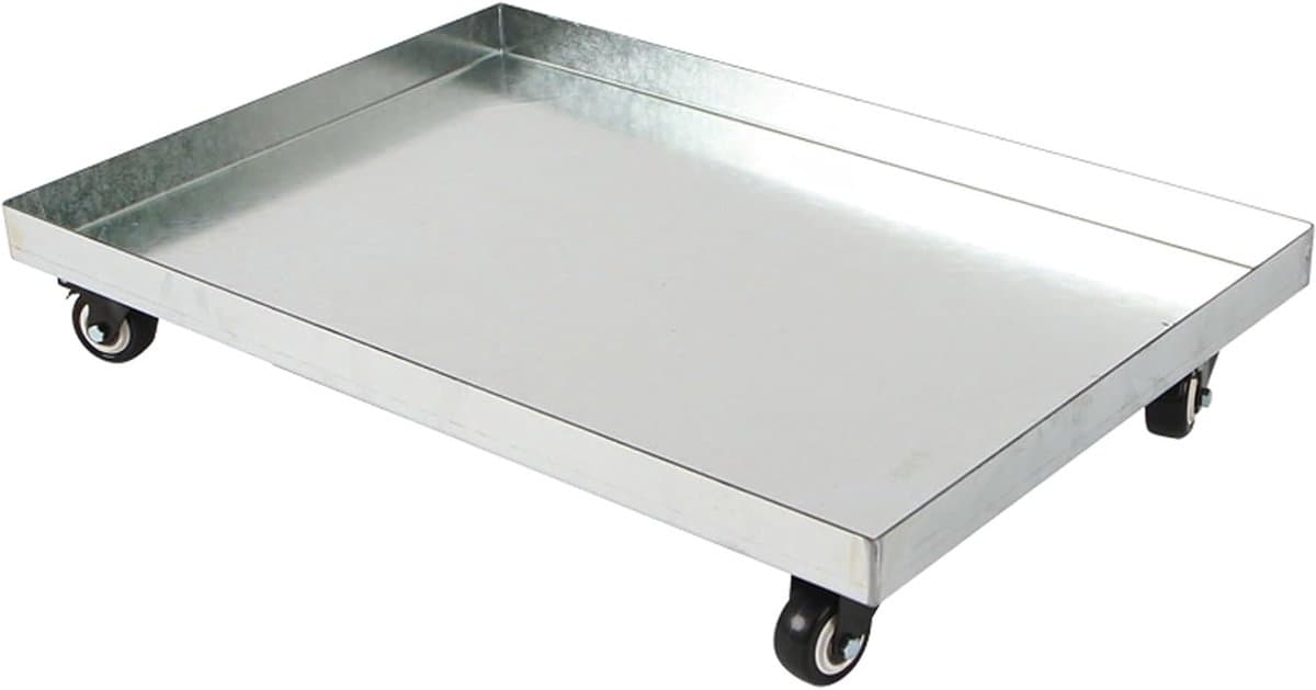 Roestvrijstalen lekbak - Waterbak op wielen - Vocht opvangen - 360 graden wielen - 90x60 cm - Zilver — afbeelding 1