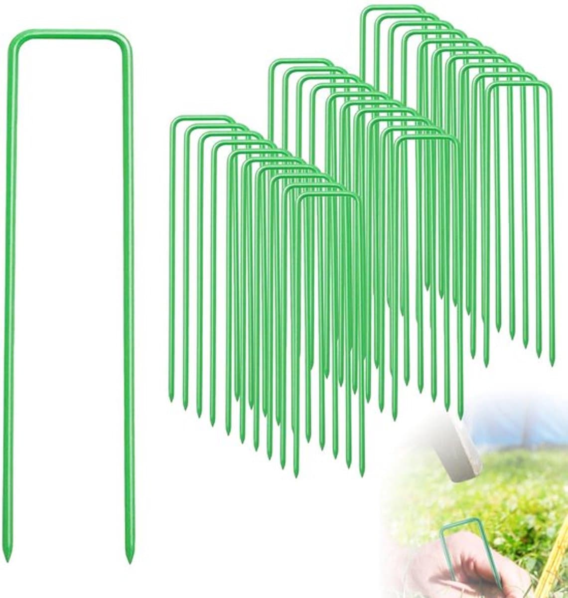 Grondanker 30 stuks - U-vormige nagels 15 cm - Anti-roest bevestigingsanker - Groen - Stevig - Voor bevestiging van hekken en kunstgras - Grondnagels — afbeelding 1