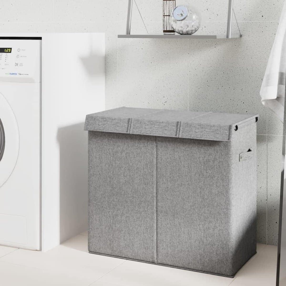 Opvouwbare Wasmand - Vuilnisbak Was - Sorteren Kleding - 3 Uitneembare Zakken - 64.5 x 34.5 x 59 cm - Grijs — afbeelding 1
