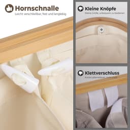 Wasmand met deksel - Kleding organizer - Kleding sorteren - Drie uitneembare vakken - 158 liter - Beige — thumbnail 5