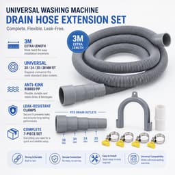 Afvoerslang voor wasmachine - Universele verlengset van 3 meter - Inclusief U-bochtbeugel en slangklemmen - Geschikt voor wasmachines en vaatwassers — thumbnail 4