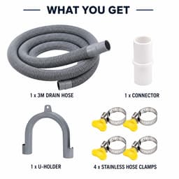 Afvoerslang voor wasmachine - Universele verlengset van 3 meter - Inclusief U-bochtbeugel en slangklemmen - Geschikt voor wasmachines en vaatwassers — thumbnail 5