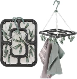 Storage Solutions Droogcarrousel / droogmolen - 2x - grijs / groen - met 18 knijpers - 24 x 31 cm - kunststof — thumbnail 1