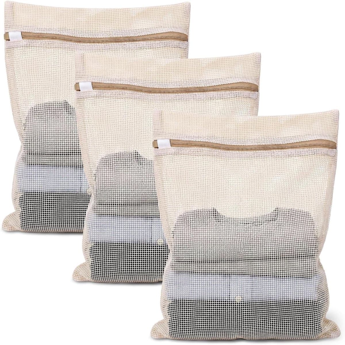 Set van 3 Katoenen Wasnetten 15x12 inch met Sterke Rits - Ademend Reisnet voor Delicate Kleding, Ondergoed en Sokken - Ideaal voor Wassen en Opbergen — afbeelding 1