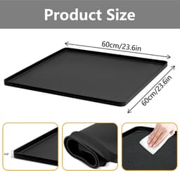 Siliconen lekbak - Lekbak Wasmachine - 60 × 60 cm × 1,5 cm - flexibel en oprolbaar beschermmat - voor bovenop of onder wasmachine en koelkast - Zwart — thumbnail 2