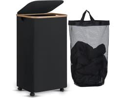 Wasmand met Wielen - Bamboe-frame - 100 Liter - Verwijderbare Binnenzak - Voor Huishoudelijk Gebruik