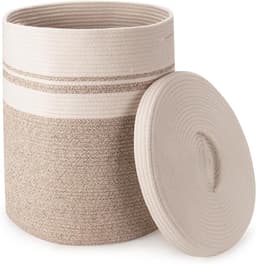 Grote Katoenen Touw Wasmand met Deksel 58L Opvouwbare Geweven Opbergmand, Holle Handgreep, Geschikt voor Woonkamer, Slaapkamer, Wasruimte, voor Kussens, Dekens, Handdoeken 38 x 50cm (Bruin) — thumbnail 1