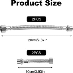 SnelShoppen - 4 Stuks Flexibele Slang 3/8, 304 RVS Water Slang met Bescherming, Ideaal voor Kraan, Wasmachine, Douchekop, Toilet (20cm/10cm) — thumbnail 5