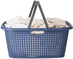 Wasmand met hengsel - 38 liter - 60 cm - blauw/wit - Draagwasmanden - Wasgoedmand - Mand met handvatten — thumbnail 1