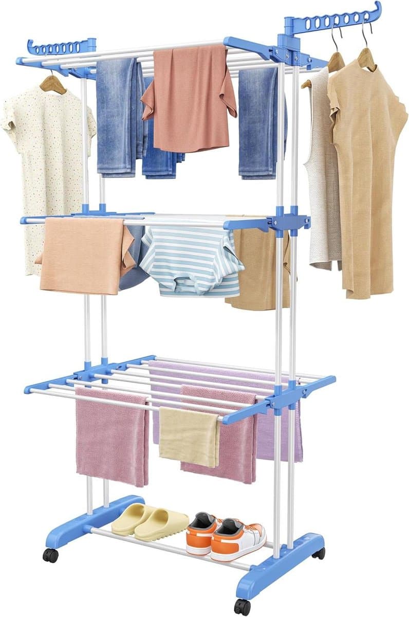Droogrek Toren - Wasdroger Staand Rek - Kleding Drogen - 6 Inklapbare Vleugels - 50 x 75 x 171 cm — afbeelding 1