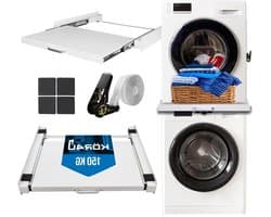Tussenbouwframe Wasmachine Droger - Stapelrek Droogkast - Ruimte Besparen - Met Uittrekbaar Platform - 60.5 x 54.5 cm - Wit