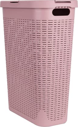 Slanke Wasmand - Kledingmand Deksel - Opbergen Kleding - Geventileerde Constructie - 40 Liter Capaciteit - Roze — thumbnail 1