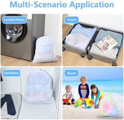 Dailygoods - OTraki Wasnet voor wasmachine, 40 x 50 cm, 2 stuks, grote waszak, met trekkoord, herbruikbare fijnmazige waszakken voor college, slaapzaal en woning (wit) — thumbnail 4