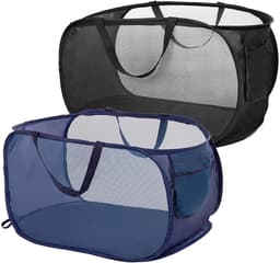 Dailygoods - 2 stuks pop-up wasmand, opvouwbare wasmand groot 36x36x58cm, klapborden met handgreep, ademend honingraatnet; vouwbare wasmand voor thuis, camping en reizen — thumbnail 1
