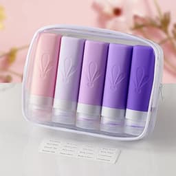Reisflessen om te vullen, TSA-goedgekeurde 90 ml siliconen reisflessen, BPA-vrije, lekvrije reisformaat container - Holiday Essentials voor vrouwen, reisset vloeistoffen inclusief toilettas — thumbnail 4