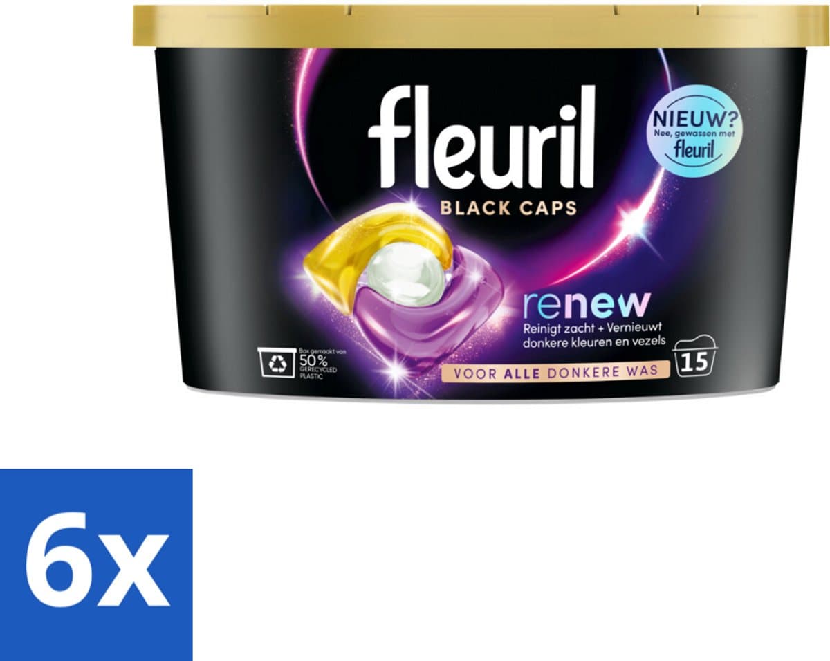 6 x Fleuril - Wasmiddel - Renew Black Caps - Zwarte Was - 15 wasbeurten - Wasmiddel Capsules - Zwarte Was - Wasverzachter - Kleurherstel - Wasmiddel Voor Donkere Kleding — afbeelding 1