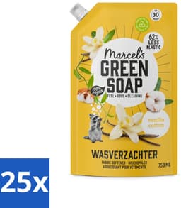 25 x Marcel's Green Soap - Wasverzachter - Navulling - Katoen & Vanille - Zachte frisheid- 30 Wasbeurten - 750 ml - Wasverzachter - Wasverzachter Navulling - Wasverzachter Katoen - Wasverzachter Vanille - Wasverzachter Milieuvriendelijk — thumbnail 1