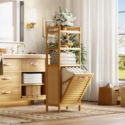 Wasmand Kast - Badkamerkast met 3 Planken - Zwart - Bamboe — thumbnail 3