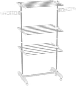 COVREO Droogtoren 142 x 55 x 152 cm - inklapbaar, 3 niveaus, met wielen, wit staal — thumbnail 5