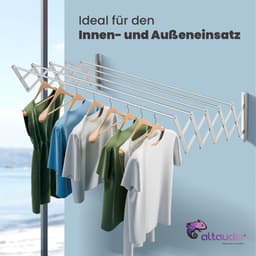 SnelShoppen - Uittrekbaar droogrek aan de muur 140 cm, roestvrij, inklapbaar met 5 aluminium buizen, uittrekbaar van 12-80 cm, ruimtebesparend voor bi — thumbnail 2