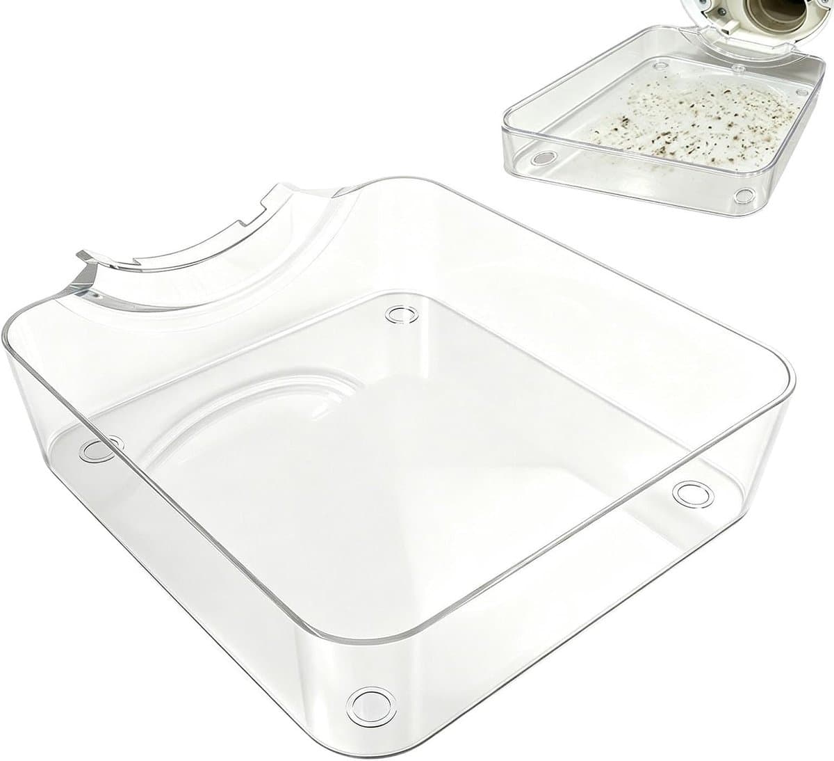 Wasmachine Afvoeropvangbak - Universele Lekbak Wasmachine - Opvangtrechter voor Filter Reiniging - Wateropvang tegen Lekkage - Wasmachine Onderhoud Accessoire - Transparant - 16.4 × 17.4× 4.5 cm — afbeelding 1