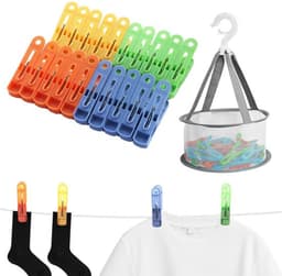 Kledingklemmen 60 Stuks - Kledingklemmen met Mand - Antislip Klemmen - Waterdichte Klemmen - Roestvrij Staal - Ideaal voor Organiseren - Wasklemmen — thumbnail 1