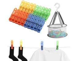 Kledingklemmen 60 Stuks - Kledingklemmen met Mand - Antislip Klemmen - Waterdichte Klemmen - Roestvrij Staal - Ideaal voor Organiseren - Wasklemmen