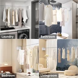 Intrekbare waslijn Heavy Duty Kleding Drogen Waslijn Wandmontage Gemakkelijk Opknoping Kleding Drogen Waslijn Intrekbaar Hangend Slot om doorzakken te voorkomen (Rechthoek, Wit) — thumbnail 2