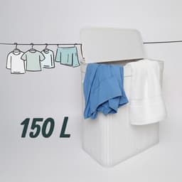 Wasmand met deksel, bamboe, 150 l, 3 vakken, HxBxT: 61,5 x 61 x 41,5 cm, badkamerwasmand, wit — thumbnail 3
