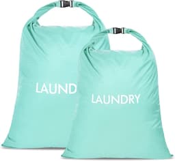 Waszak voor op reis, 2 stuks, nylon waterdichte waszakken met rolsluiting, 2 maten, opvouwbare vuile waszak voor camping en reizen — thumbnail 2
