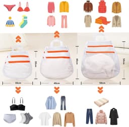3 stuks - Waszakken - dubbele rits waszak - waszak met handvat - wasmachine zakken met rits - anti-deformatie - voor truien , shirts , ondergoed , sokken - wit - 30x30 cm , 40x40 cm , 50x50 cm — thumbnail 5