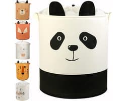 Opvouwbare cilindrische linnen wasmand - Grote opbergmand voor babykamer speelgoed dekens en kleding - Panda-motief