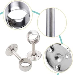 Allecto Premium - 4 stuks Roestvrijstalen Garderobe Buisflens Stanghouder Steun met Schroef en Uitbreidingstube voor Droogrek Garderobe Keukenkast (22mm Zilver) — thumbnail 4