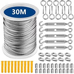 EXCITAT Kabel - Lanyard - Waslijn - Buitenwaslijn - Buitenmetalen kabel - Roestvrij staal - 30m — thumbnail 1