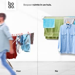 Bodo® Droogrek Inklapbaar - Wanddroogrek - 100 cm - Inclusief Boormal - Vernieuwd 2025 Model - Wasrek Hangend - Uitklapbaar - Muur - Ophangbaar - 6m Drooglengte - Wit — thumbnail 5
