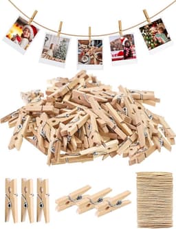 Mini Wasknijpers - Houten Clips Foto's - Ambachten Decoratie - Natuurlijk Hout Veer - 150 stuks - Natuurlijk — thumbnail 1