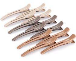 12 Professionele Haarclips voor Kapsels en Knippen - Antislip Eendensnavel van Kunststof, 11 cm, Neutraal